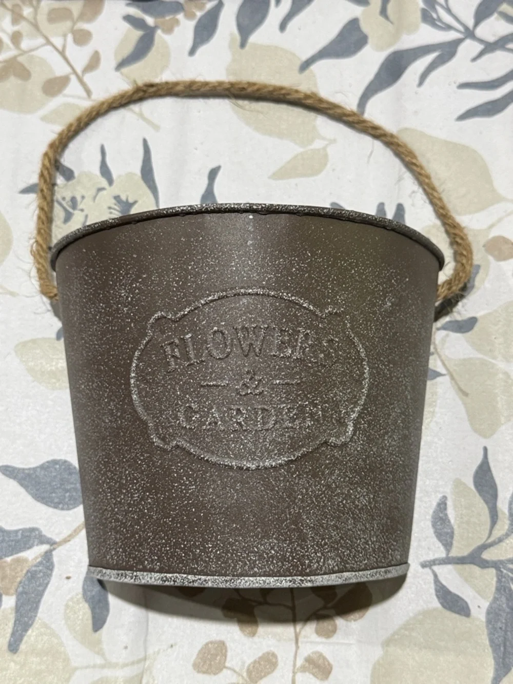 Rustic Metal Flower Pot with Rope Handle - Brown - Picture 5 of 9